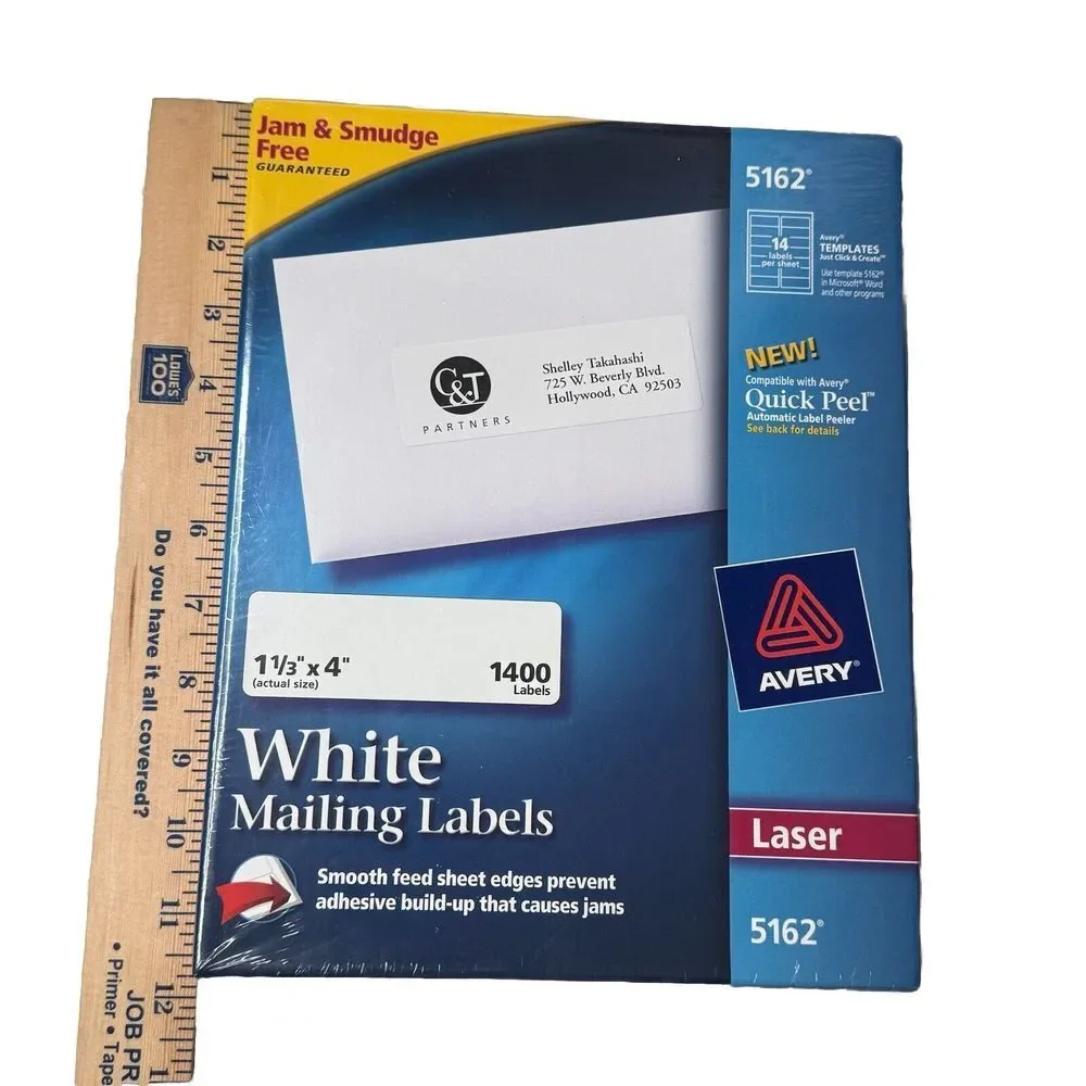 NEW Avery White Laser Address Labels 5162 - 1 1/3